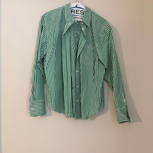 J. Crew Green and White Striped Button-Down Shirt